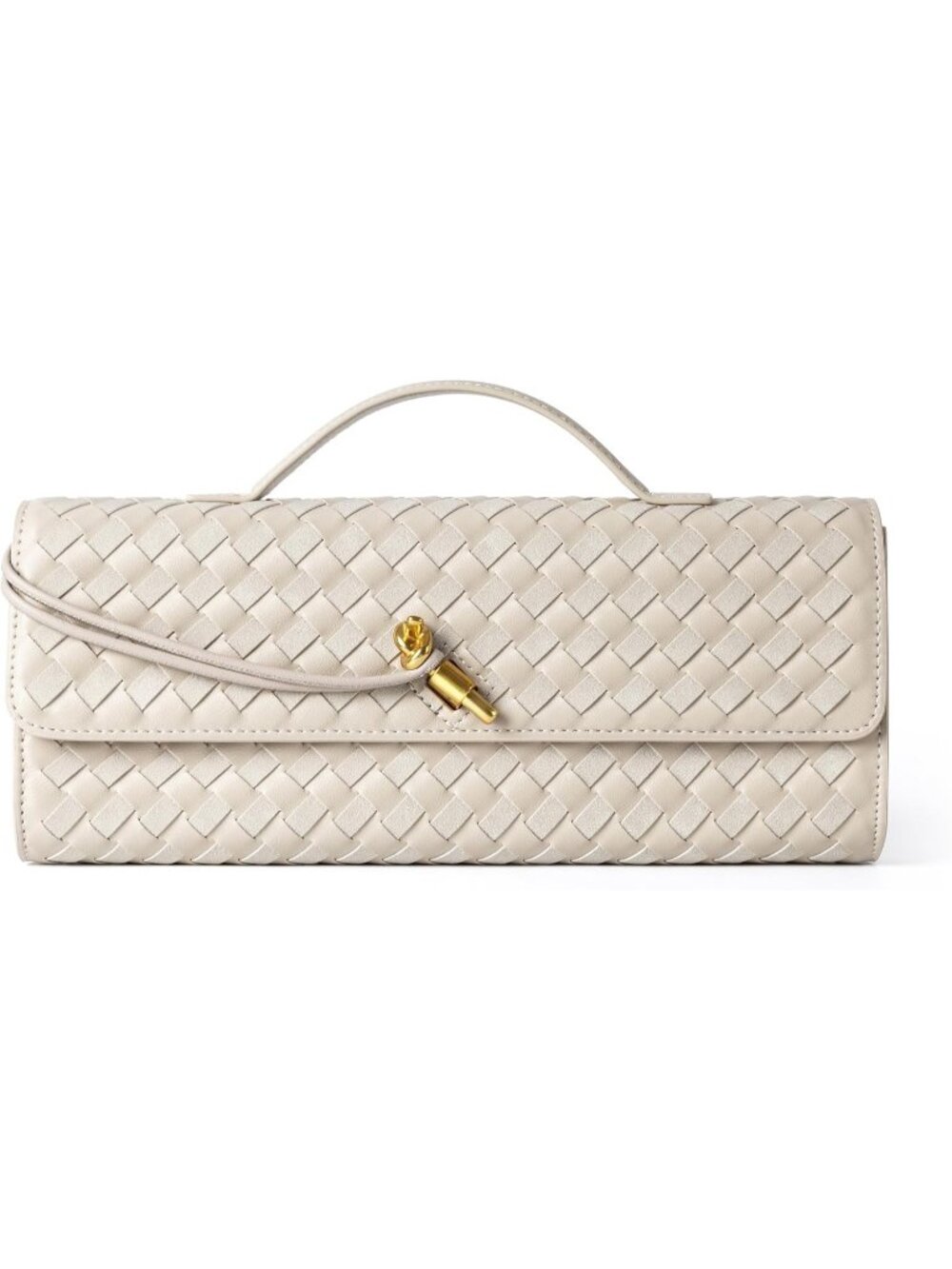 Womens Seashell Beige Woven Leather Suede Clutch Purse Evening Crossbody Handbag
